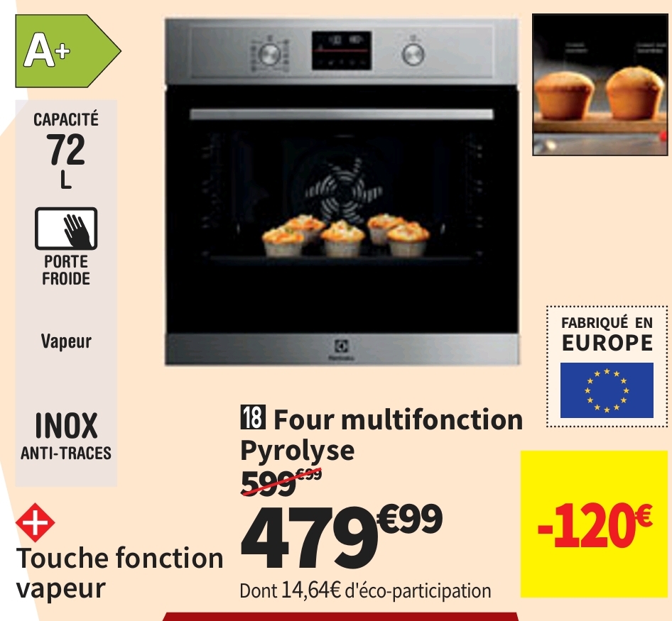 Four Multifonction Pyrolyse Electrolux Eod4p46tx – 72 Litre(s) > 26/10