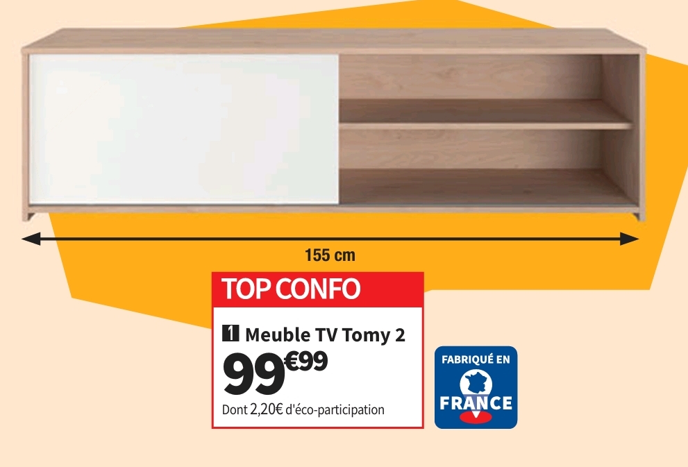 Meuble Tv Coloris Bicolore 155 Cm Tomy 2.   26/10