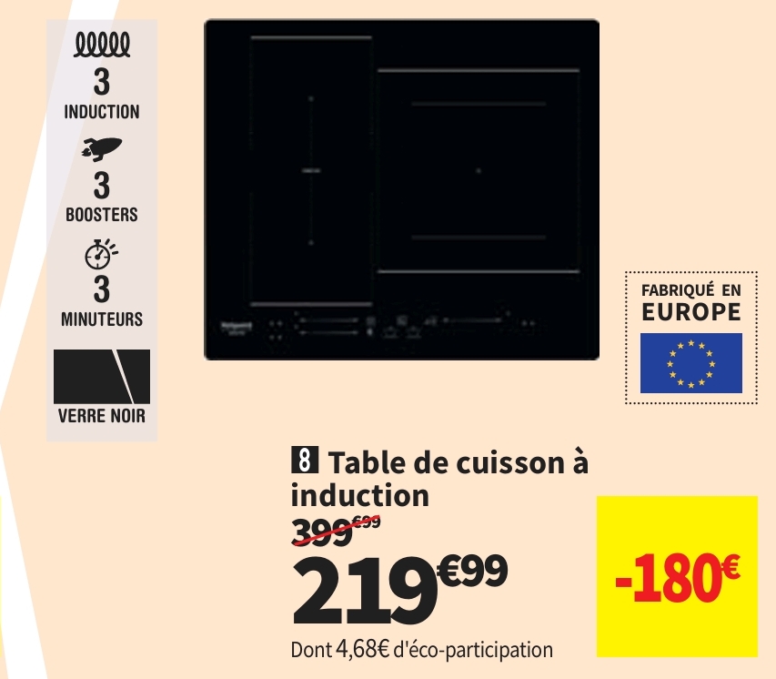 Plaque De Cuisson à Induction Hotpoint Hs3960bne – 3 Foyer(s) 7200 Watts. >26/10