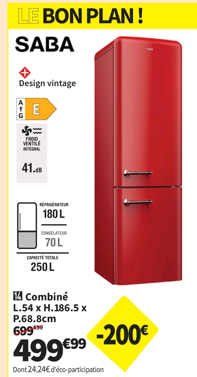 Refrigerateur Combiné (congél En Bas) Froid Ventilé   Saba Cbvint256nferd – 54×186.5 > 26/10
