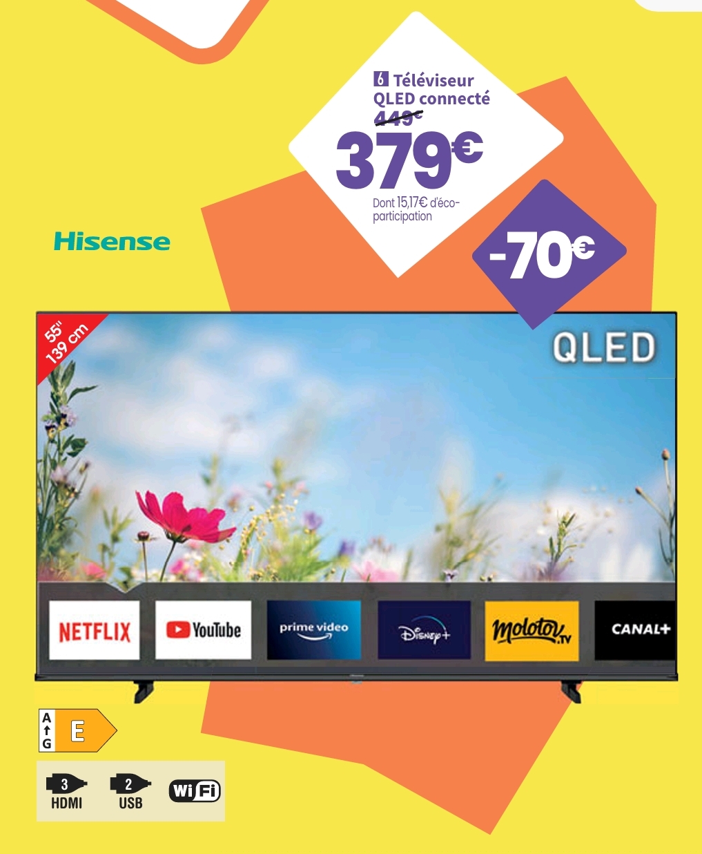 Téléviseur Qled Hisense 55e77q – Uhd 4k 55 Pouces 139 Cm