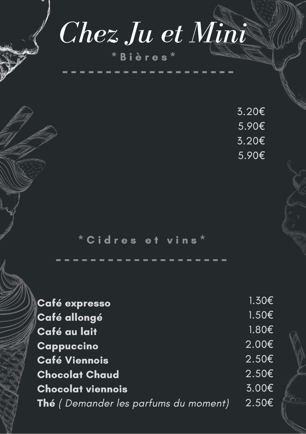 Carte Bière et Cidre Chez Ju et Mini