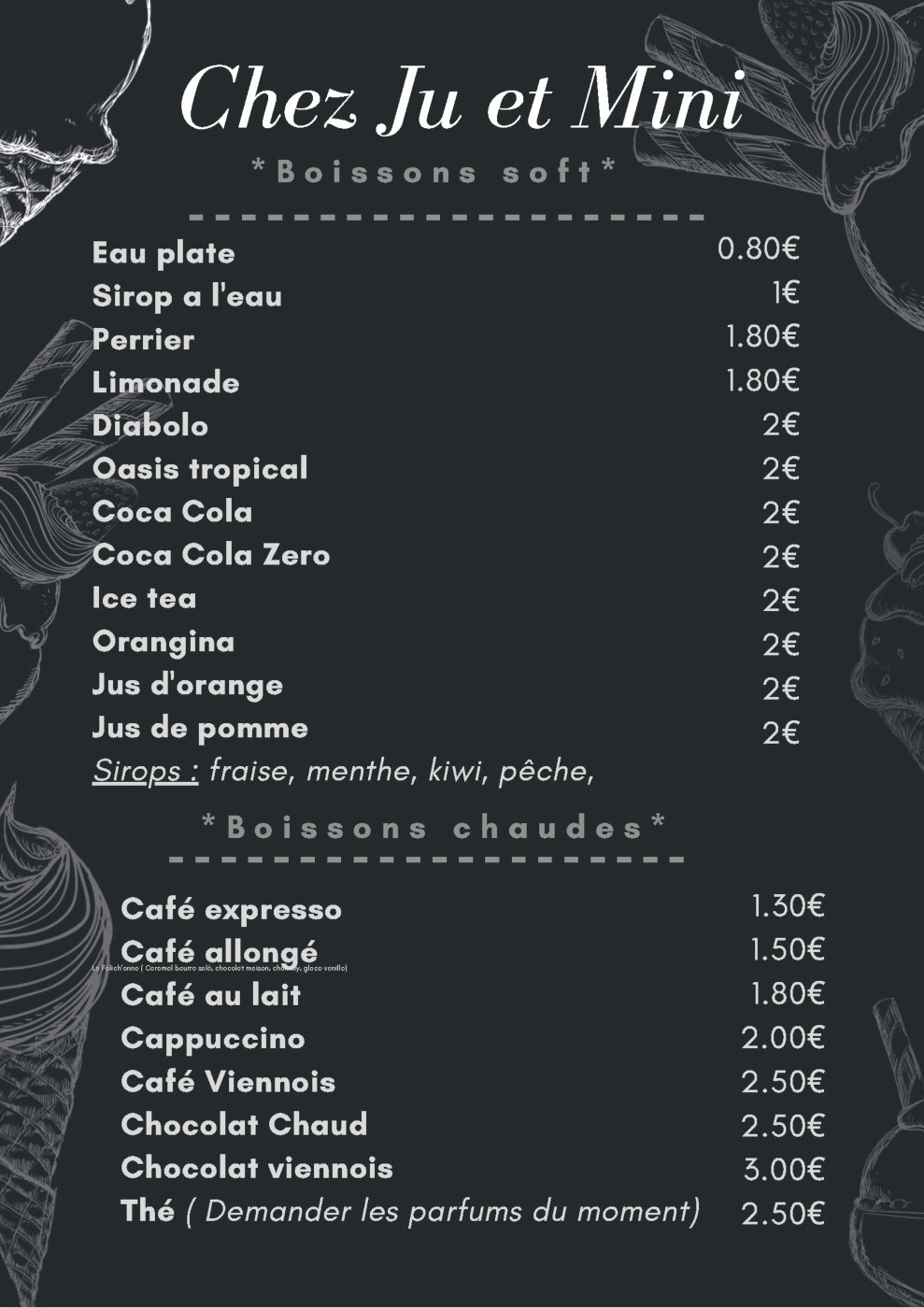 Carte des Boissons Chez Ju et Mini