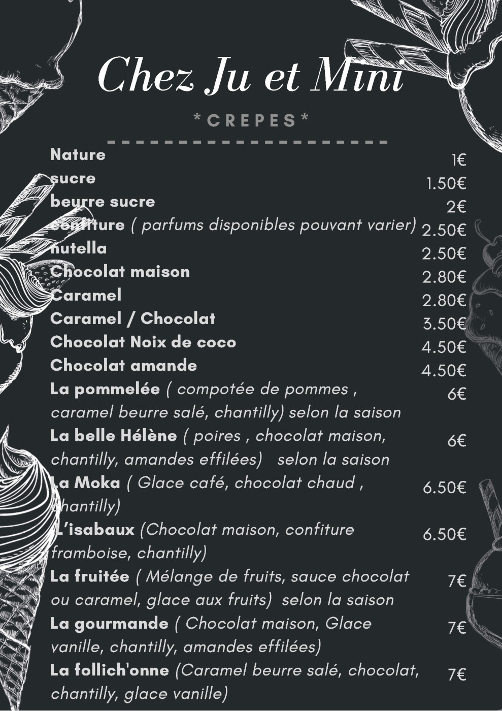 Carte des Crêpes Chez Ju et Mini