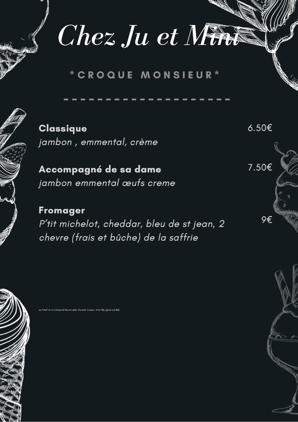 Carte des Croques Monsieur Chez Ju et Mini