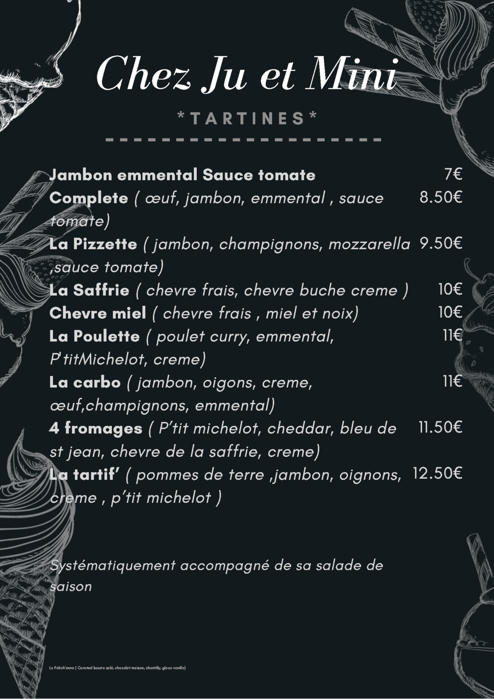 Cartes des Tartines Chez Ju et Mini