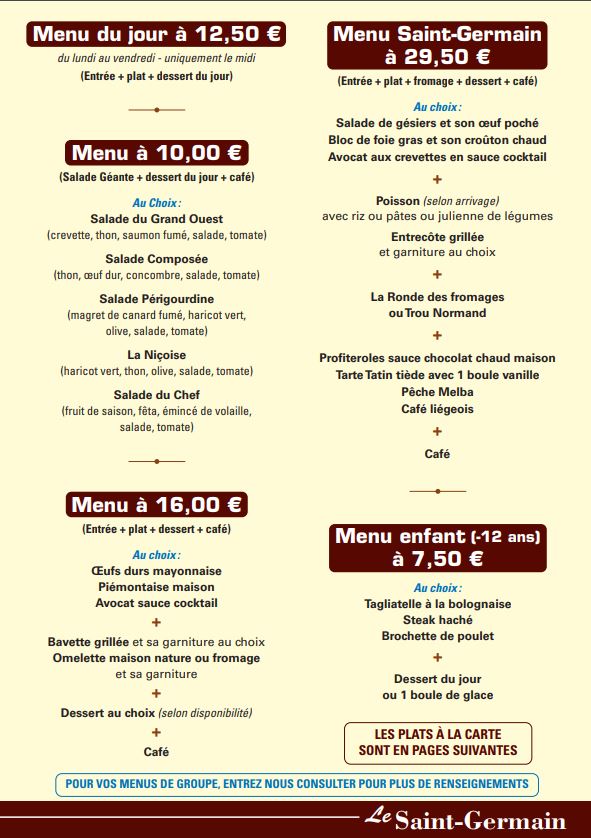 Menus Le Saint Germain