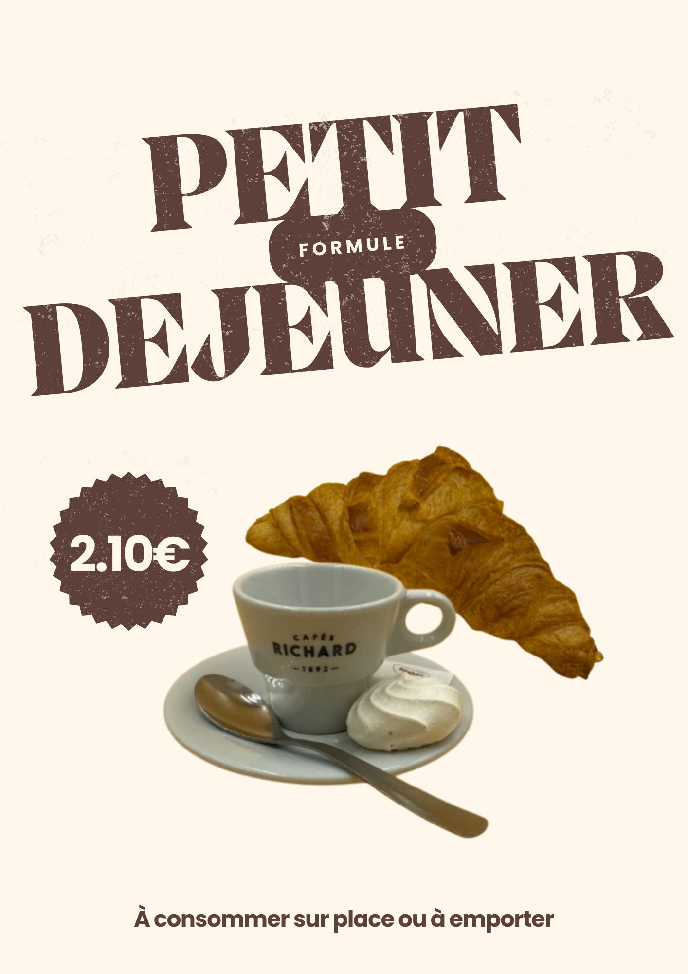 Formule Petit Déjeuner :  Croissant/expresso