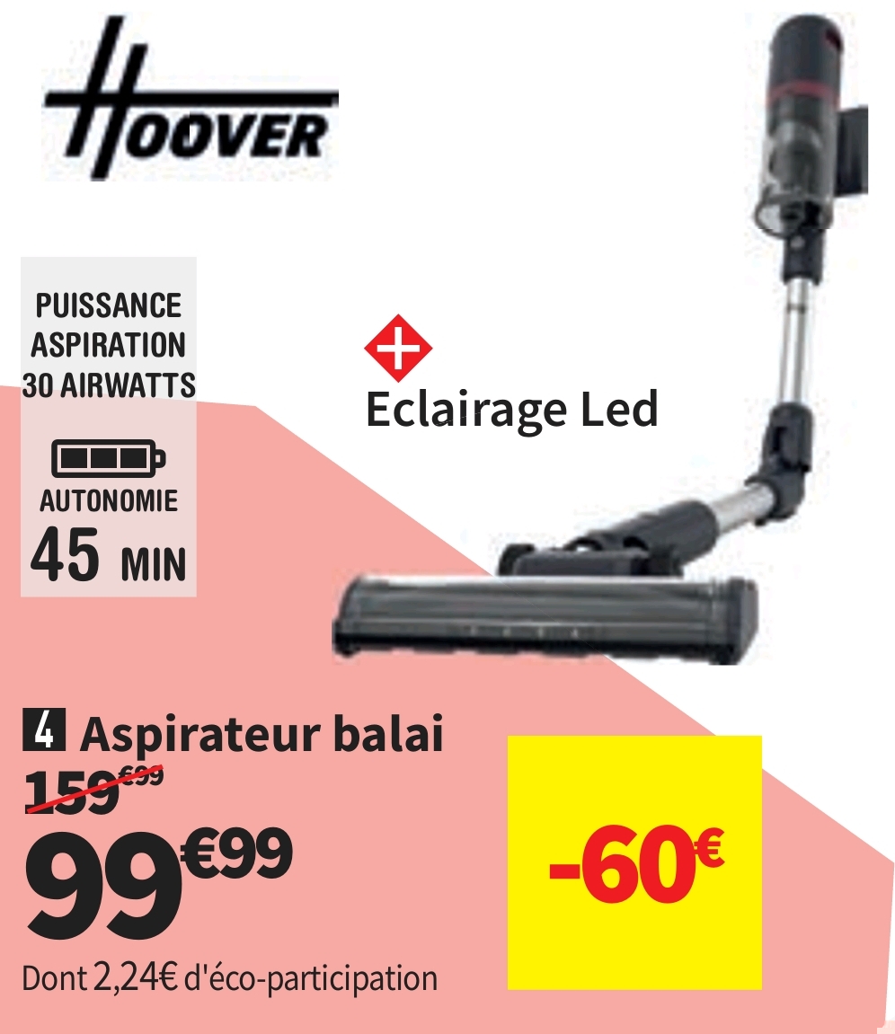 Aspirateur Balai Rechargeable Hoover Hfg10hx – 30 Air Watts