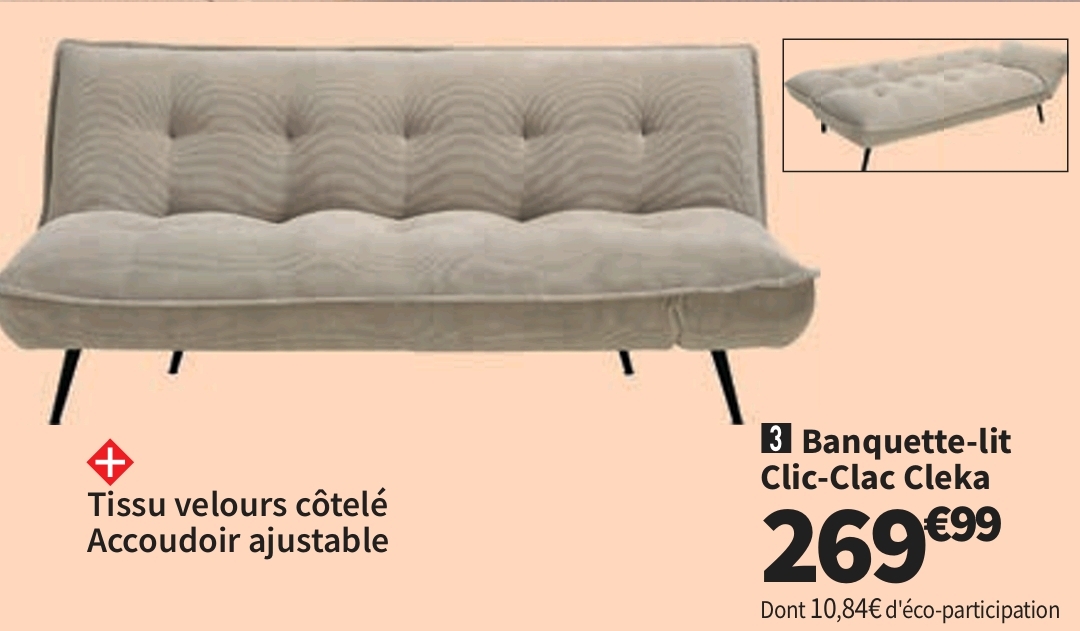 Banquette-lit Clic Clac Couchage Occasionnel Cleka Beige