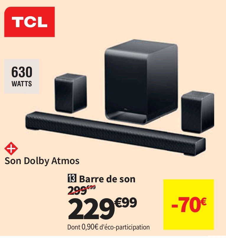 Barre De Son Tcl S65k – Caisson Sans Fil 630 Watts 85 Cm. > 26/10