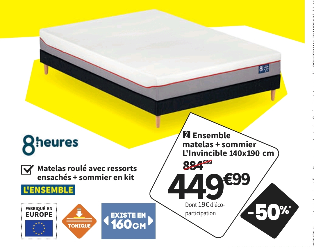 Bon Plan. Ensemble Matelas Et Sommier 140×190 Cm Ressorts Ensachés 8 Heures L&rsquo;invincible