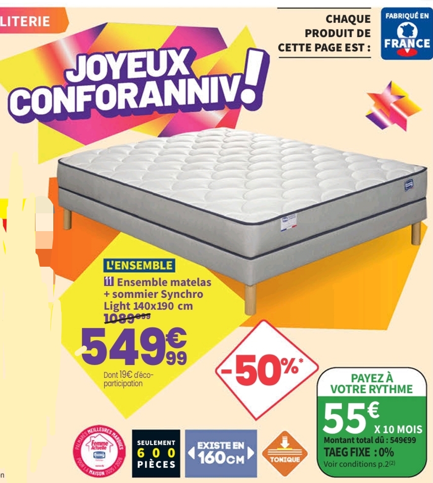 Ensemble Matelas Et Sommier 140×190 Cm Ressorts Simmons Synchro Light Soutien Ferme ép 20 Cm > 28/09