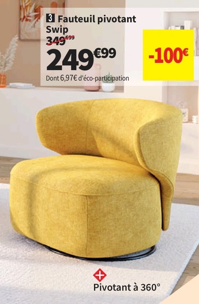Fauteuil Fixe Pivotant Swip Tissu Jaune Moutarde. > 26/10