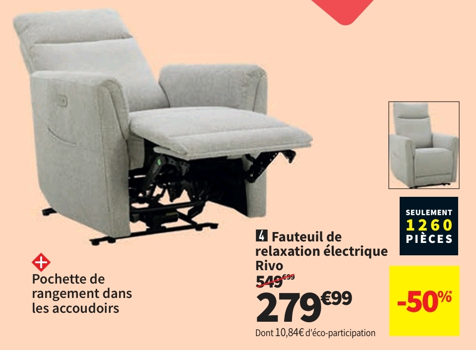 Fauteuil Relax électrique Rivo Tissu Gris