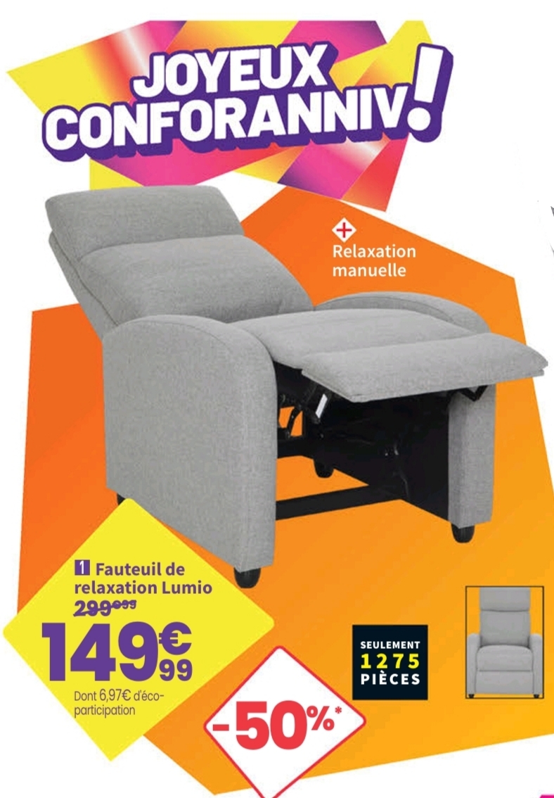Fauteuil Relax Manuel Lumio Polyester Gris 28/09