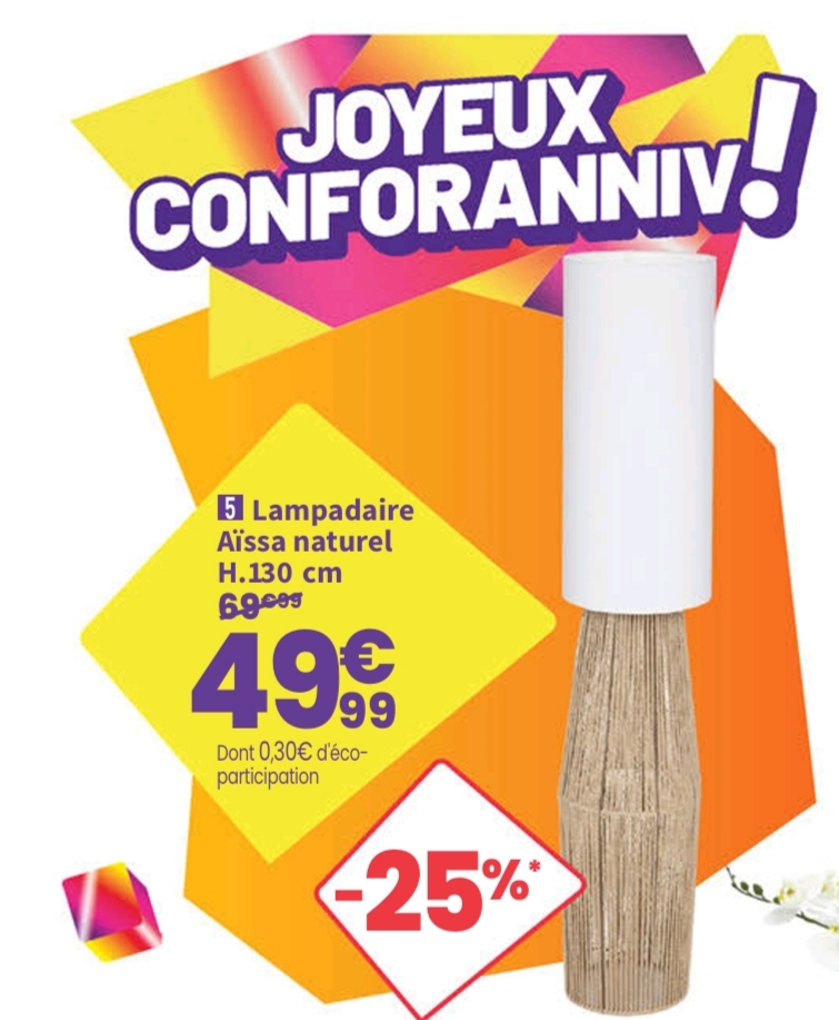 Lampadaire 130 Cm Aissa Coloris Nature > 28/09
