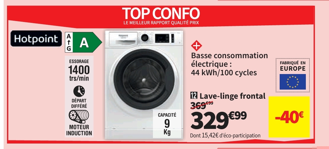 Lave Linge Ouverture Hublot Hotpoint Cnb9479wkfr 9 Kg 1400 Trs/min
