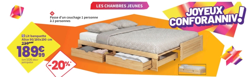 Lit Banquette 90×190 Cm Alice Coloris Bois Naturel > 28/09