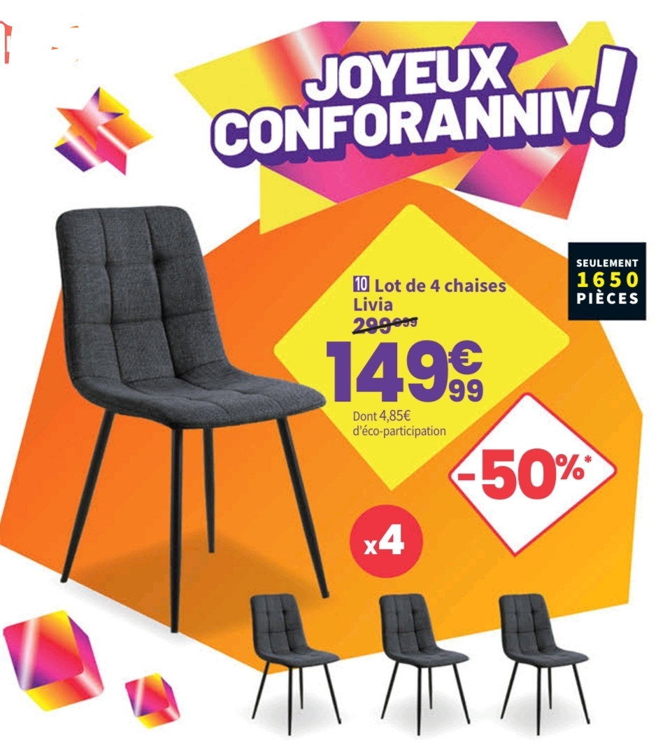 Lot De 4 Chaises Livia Coloris Gris.  > 28/09