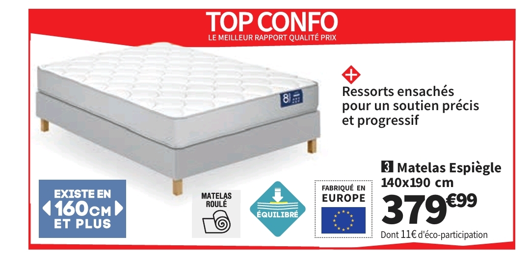 Matelas 140×190 Cm 8 Heures Espiegle Ressorts Soutien Ferme épaisseur 23 Cm