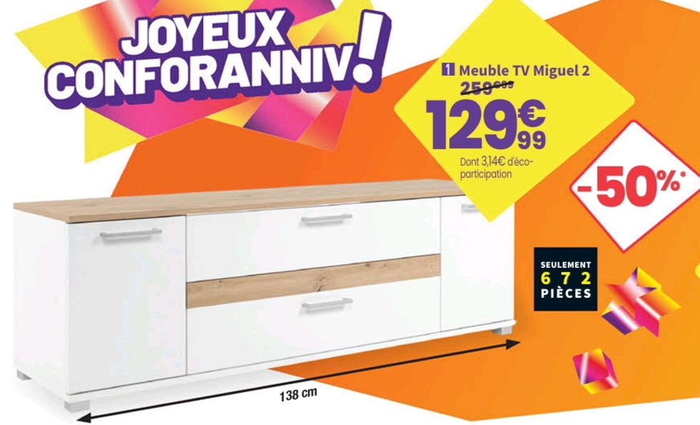 Meuble Tv Coloris Blanc 138 Cm Miguel 2 > 28/09