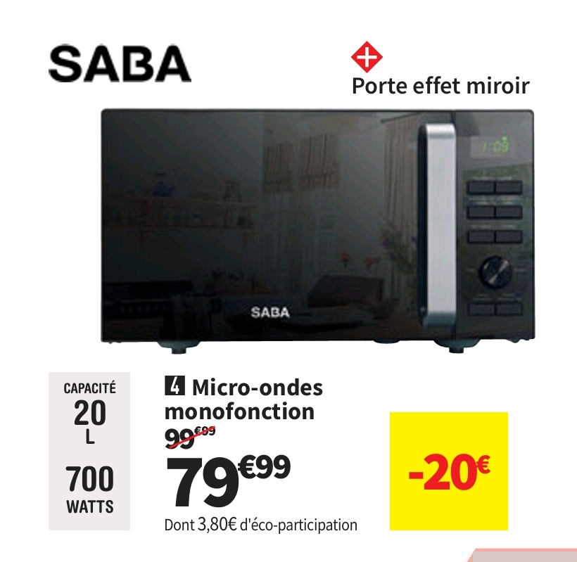 Micro Ondes Monofonction Saba Ms20embrun – 20 Litre(s) > 26/10