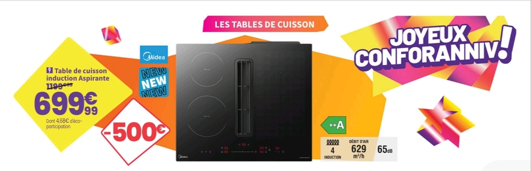 Plaque De Cuisson à Induction Hotte Intégrée Midea Mih742fy18k1y – 7400 Watts > 28/09