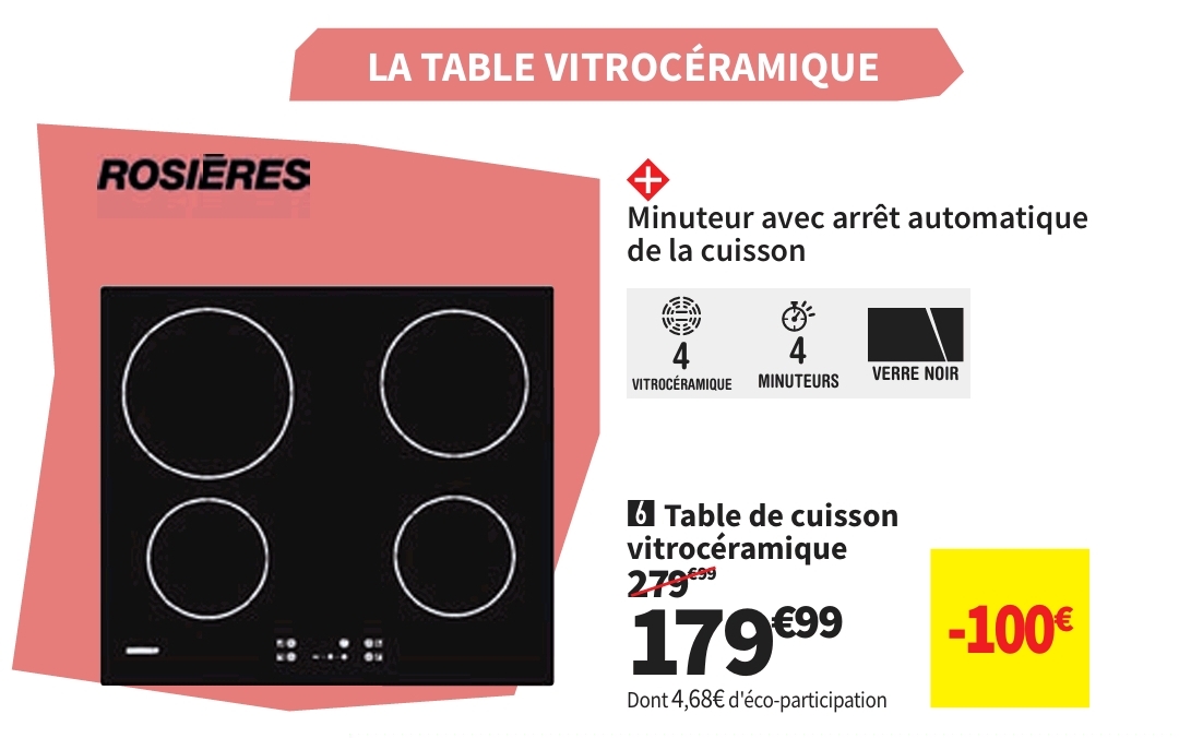 Plaque De Cuisson Vitrocéramique Rosieres Rocth64ct-2 4 Foyers