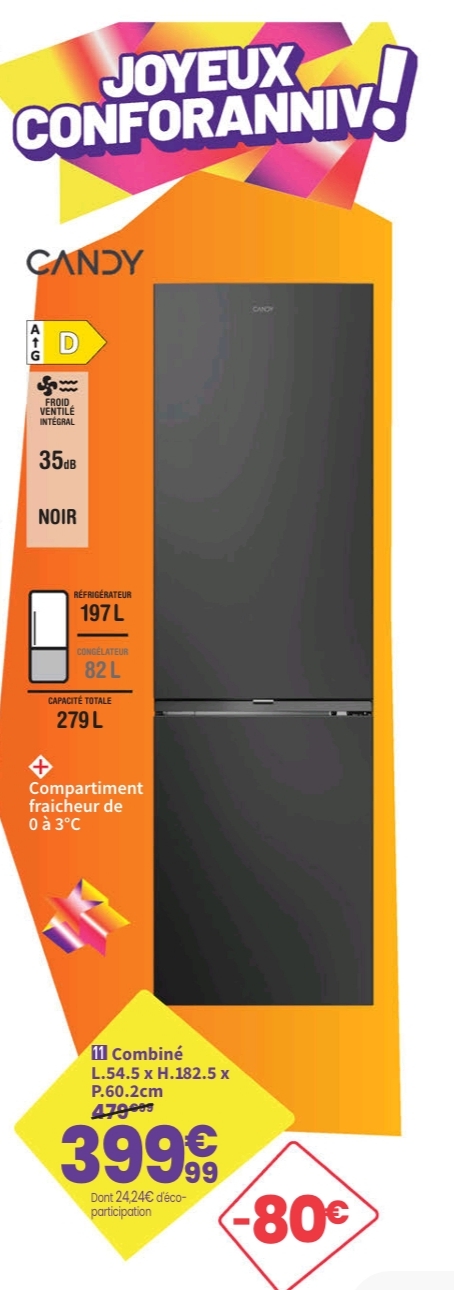 Refrigerateur Combiné Froid Ventilé : Sans Givre Candy Cncq2t518db > 28/09