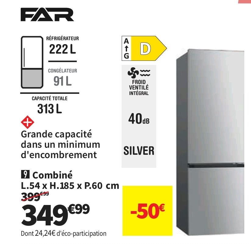 Refrigerateur Combiné (congél En Bas) Froid Ventilé (no Frost): Sans Givre Far Cb3126nfsd –