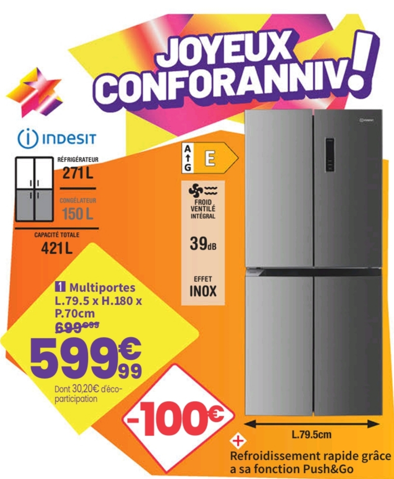 Refrigerateur Multiportes Froid Ventilé (no Frost): Sans Givre Indesit Ingf6421xp4e > 28/09
