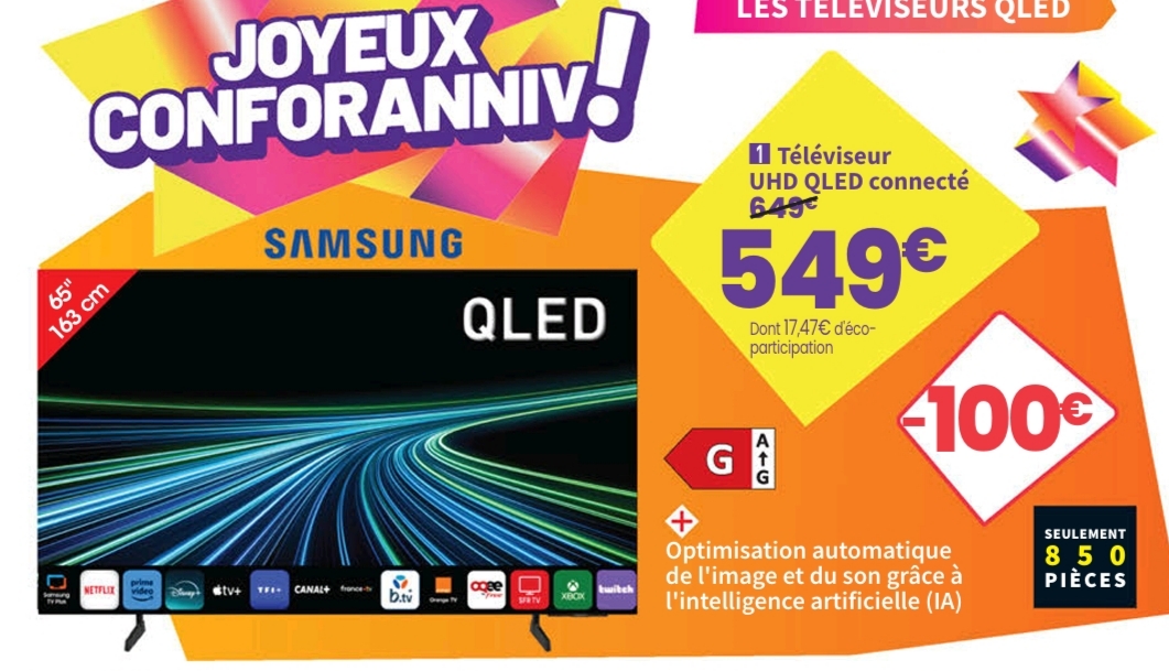 Téléviseur Qled Samsung Tq65q7faauxxc – Uhd 4k 65 Pouces 163 Cm. >28/09