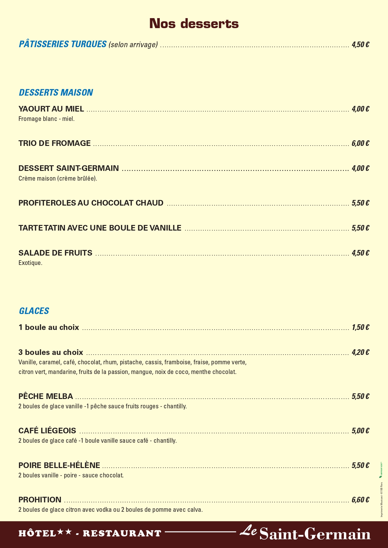 Desserts Le Saint Germain