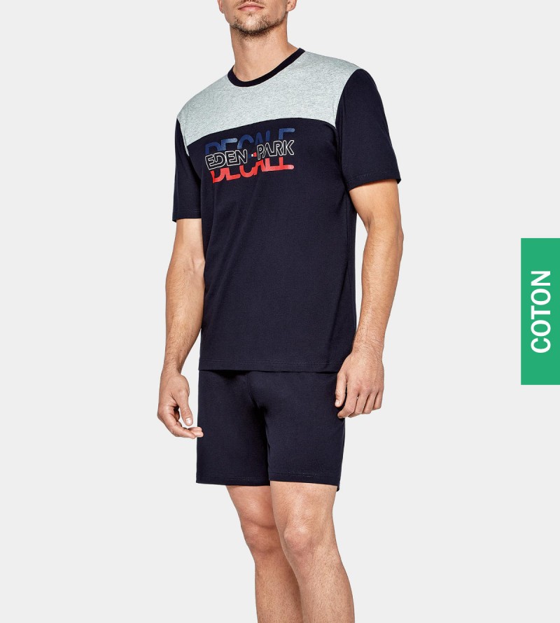 pyjama-court-tricolore-decale-039-marine-gris