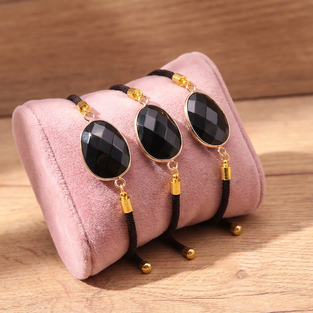 Bracelet Collection Essences Pure Cordon Réglable Obsidienne Noire A