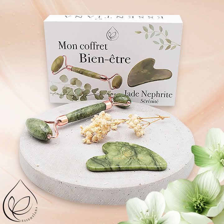 Mon Coffret Rouleau De Massage Et Gua Sha 80mm Jade Néphrite A