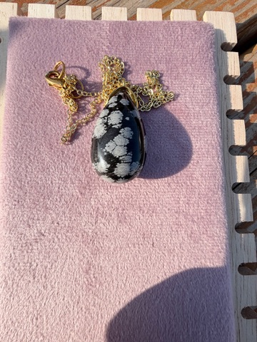 Pendentif Goutte Sautoir Obsidienne Flocon De Neige A