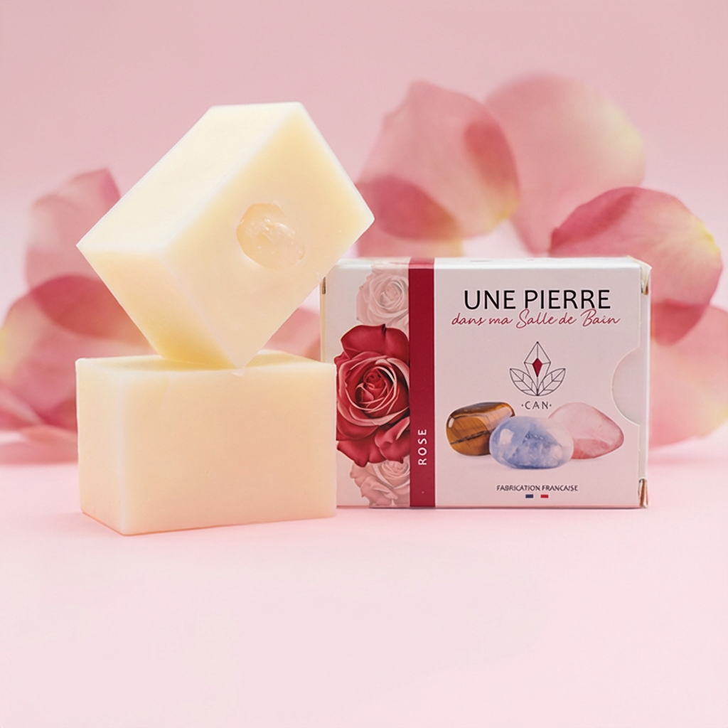Savon Artisanal à La Rose Aux Pierres Minérales Naturelles