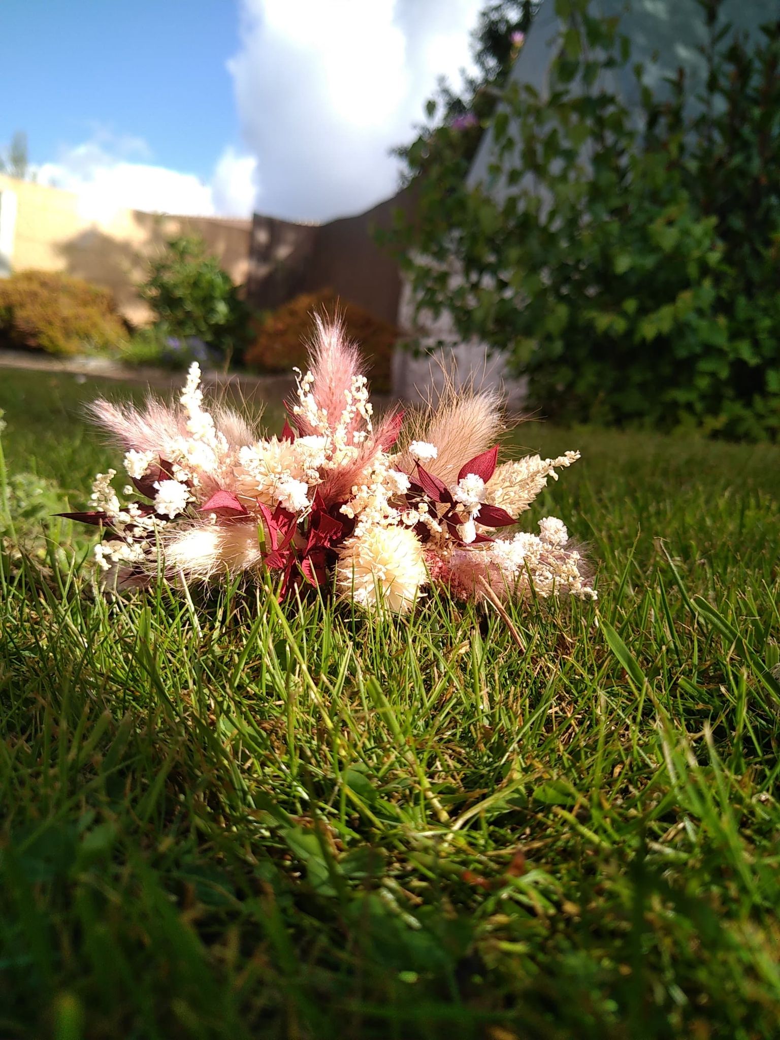 Peigne De Fleurs Séchées Bordeau (grand)