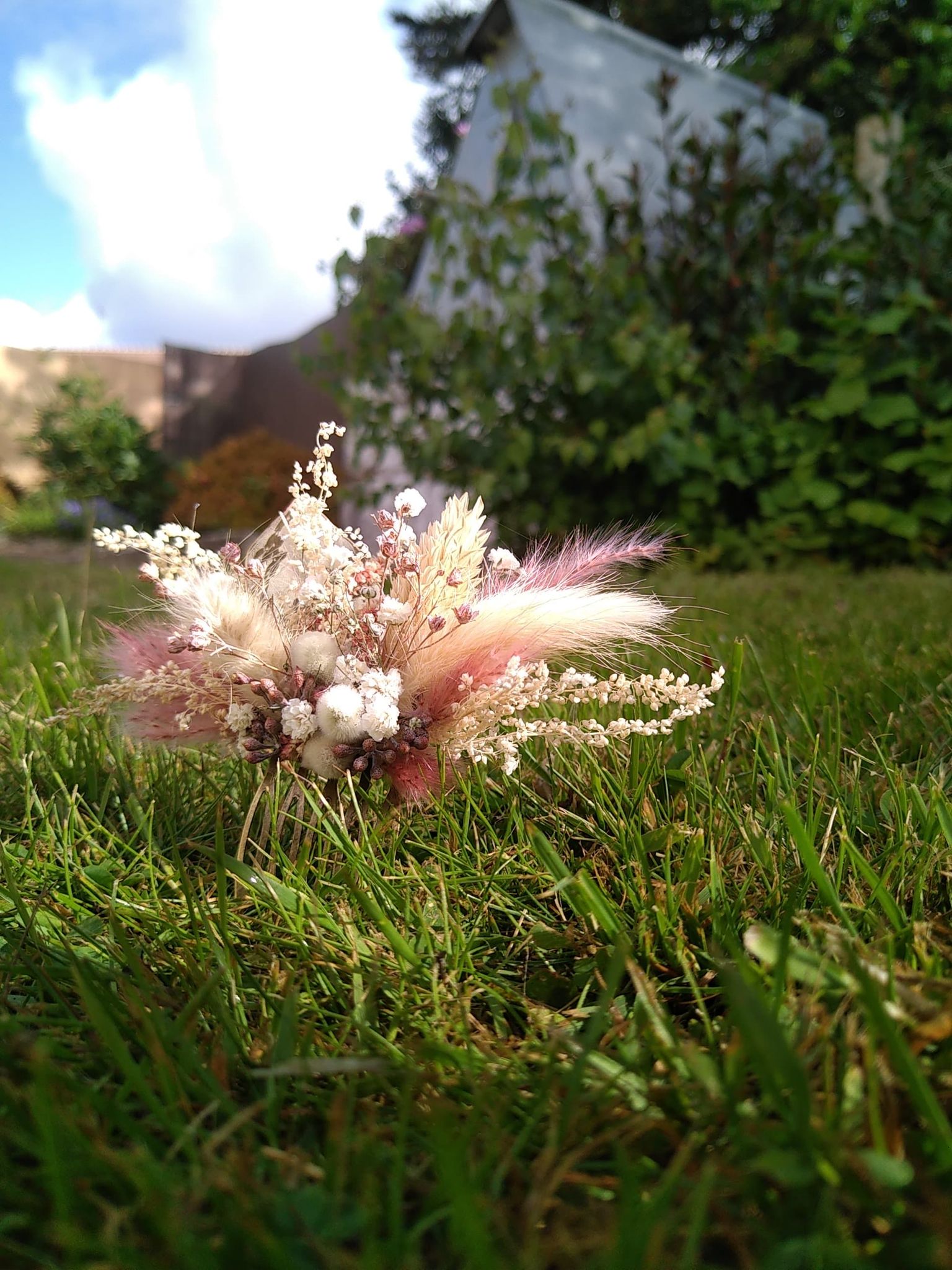 Peigne De Fleurs Séchées Rose (petit)