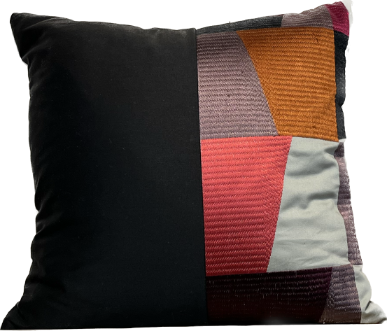 Coussin Carré Noir à Motifs Colorés