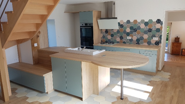 Cuisine Finitions Vert Jade Et Bois