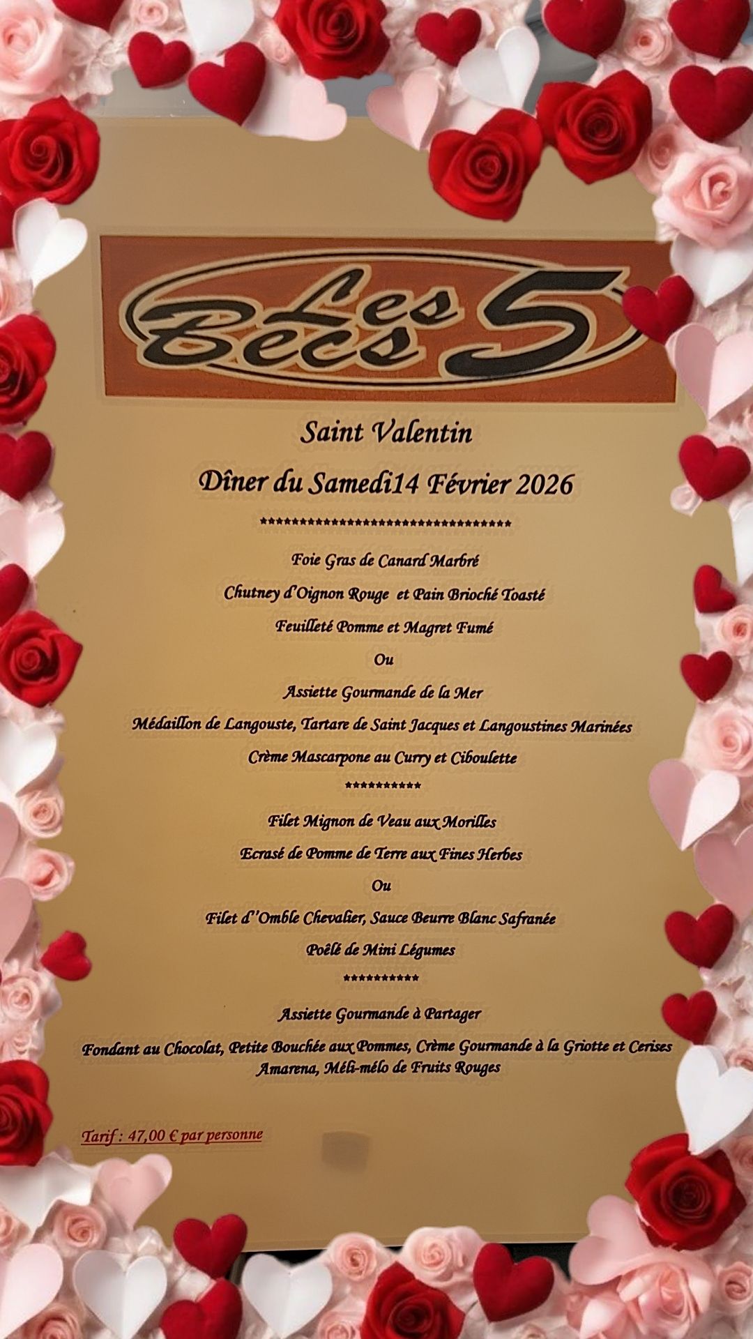 Menu Spécial Dîner Saint Valentin